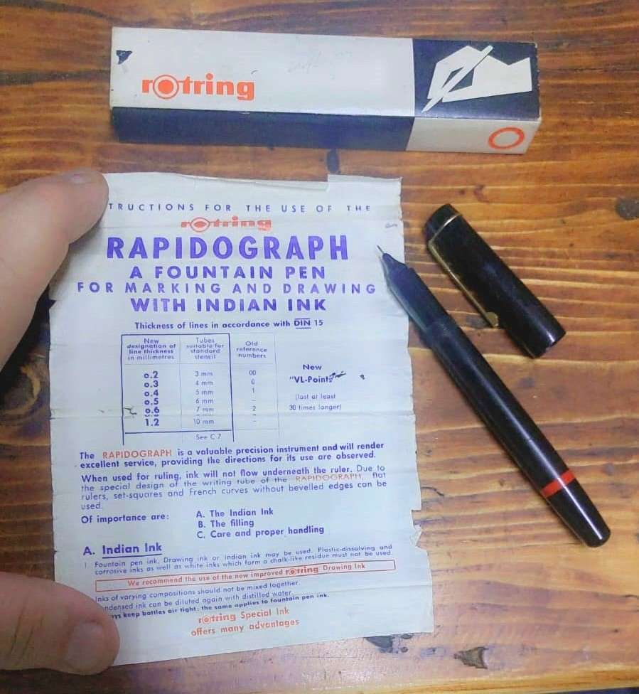 Vintage 1970s Rotring Rapidograph Technical Drawing Pen with 5 extra replacement nibs + bottle ink