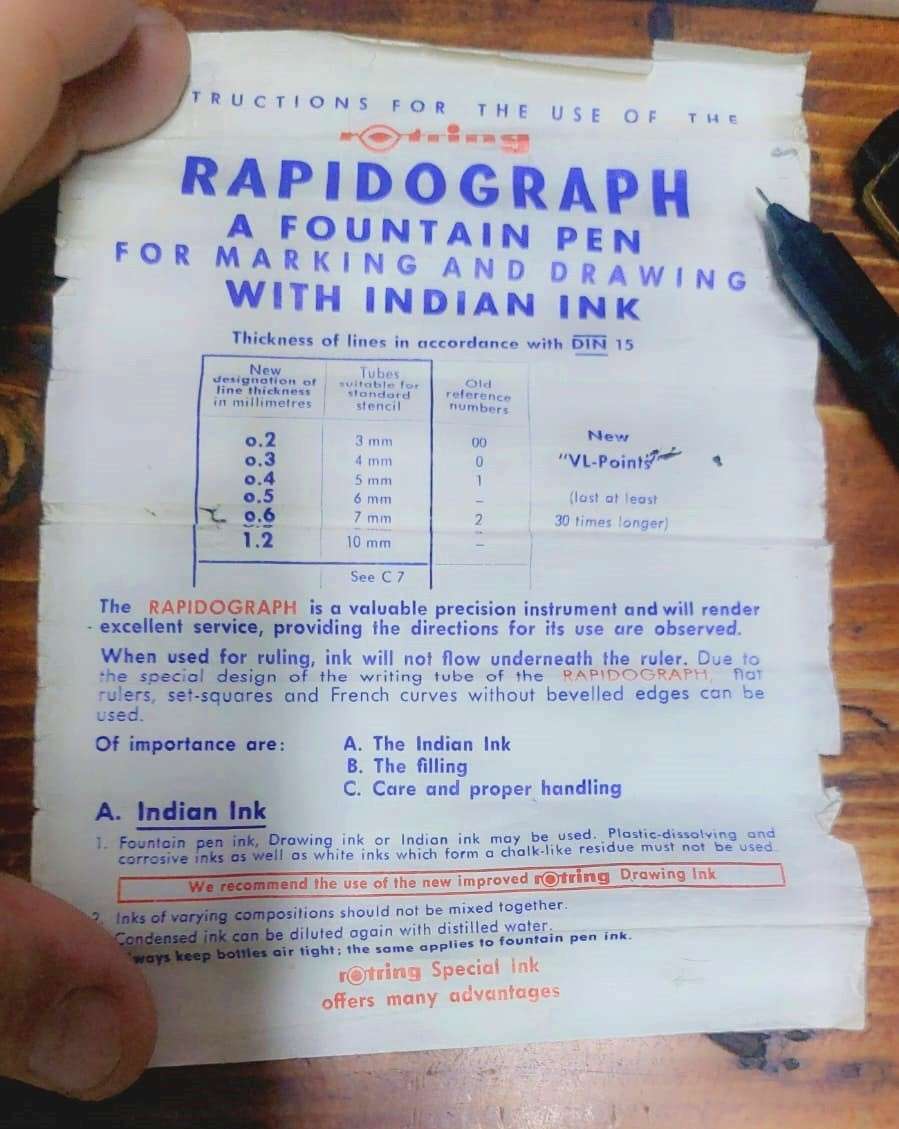 Vintage 1970s Rotring Rapidograph Technical Drawing Pen with 5 extra replacement nibs + bottle ink