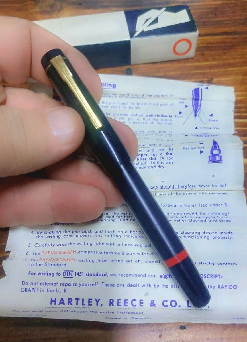 Vintage 1970s Rotring Rapidograph Technical Drawing Pen with 5 extra replacement nibs + bottle ink