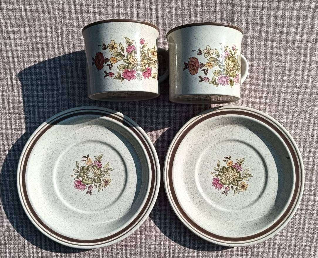 Two Royal Doulton 1970s Lambethware Gaiety Pattern Stoneware Coffee Cup Duos