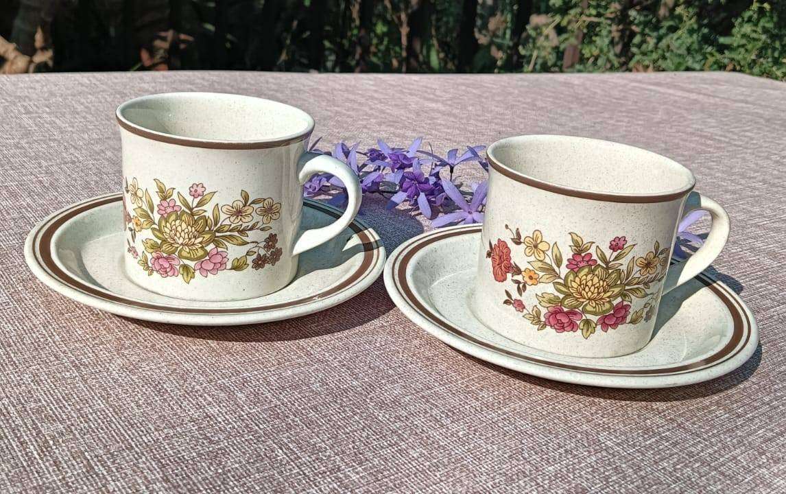 Two Royal Doulton 1970s Lambethware Gaiety Pattern Stoneware Coffee Cup Duos