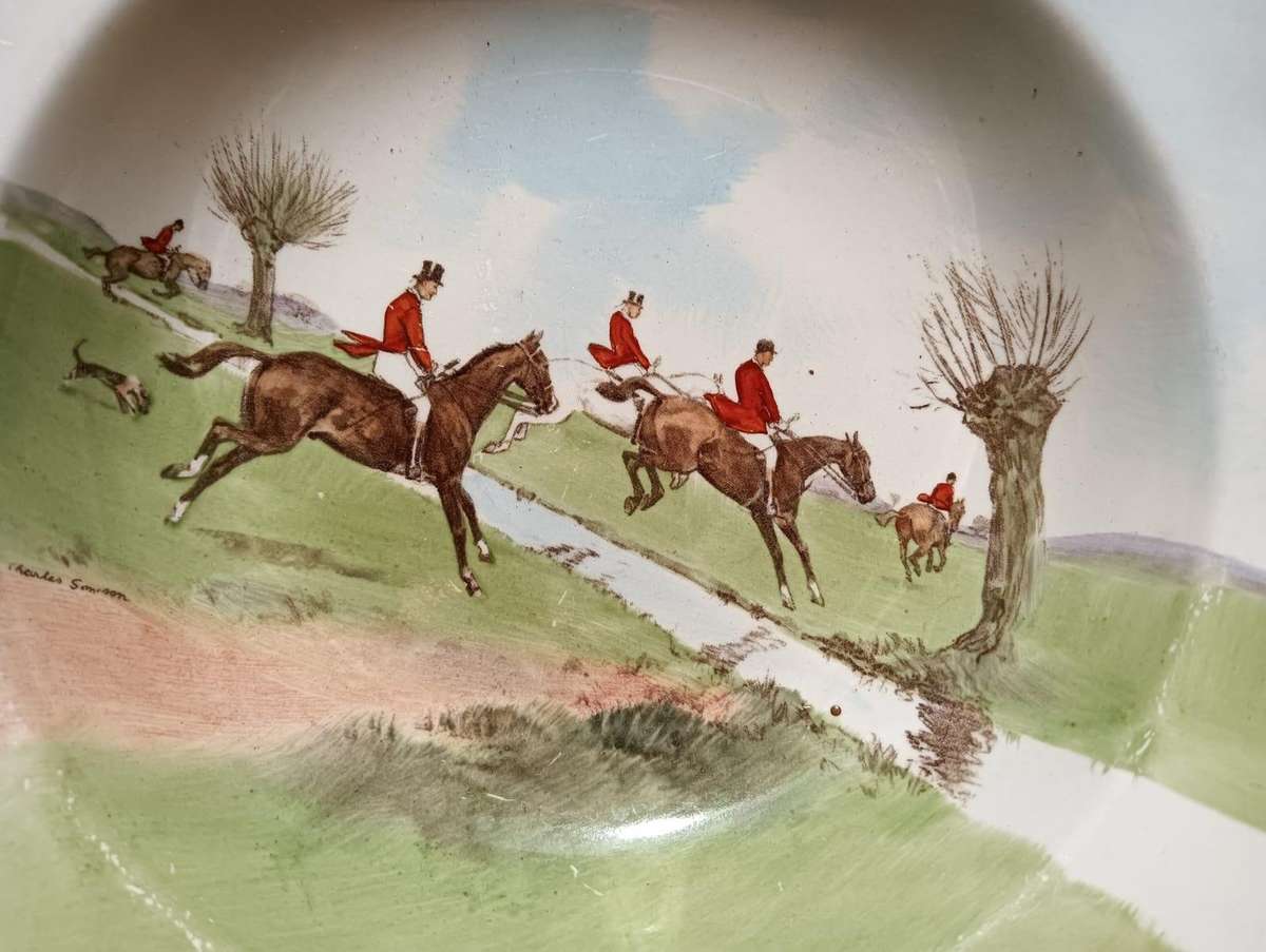 Royal Doulton 1950s The Brook D6326 Fox Hunting Plate  scene by Charles Simpson (1885-1971)