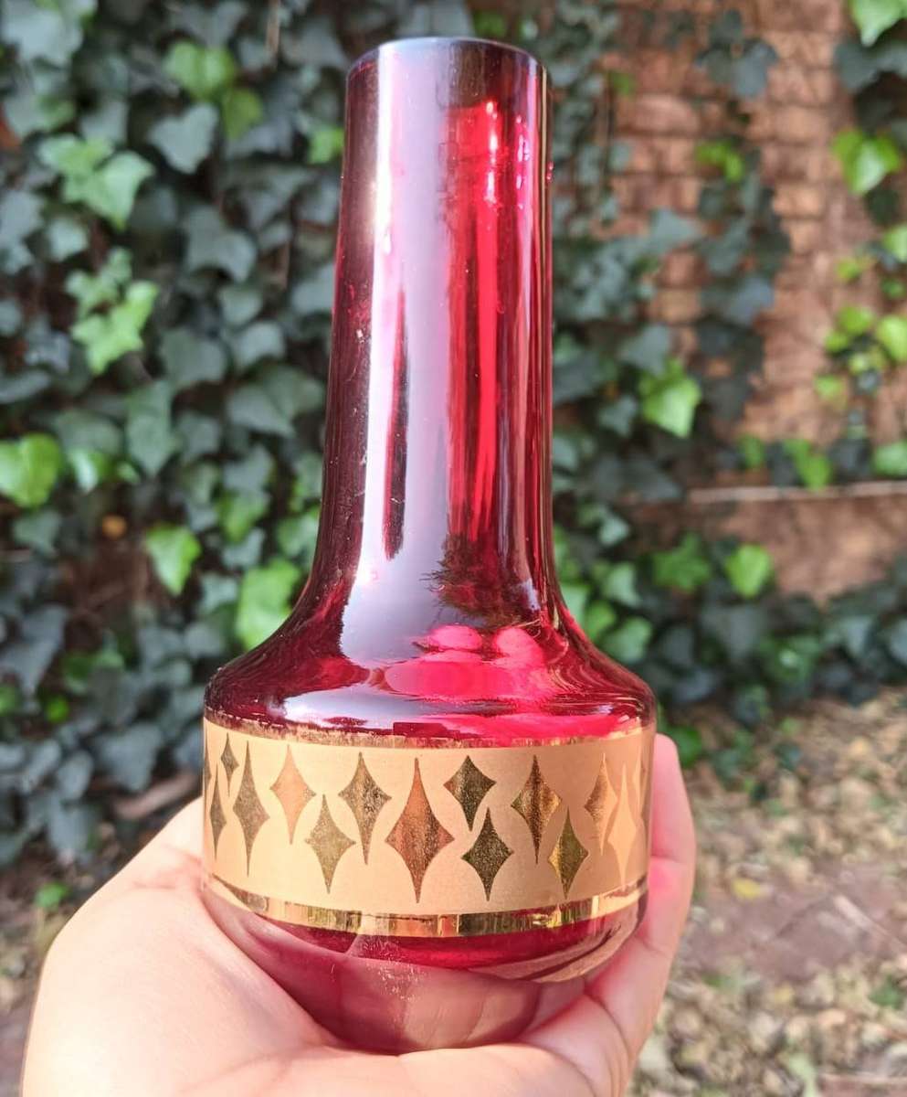 Red Gold Czech Bohemian Vase with Geometrical Diamond (Design 1967 by Jan Gabrhel) Mould-Blown