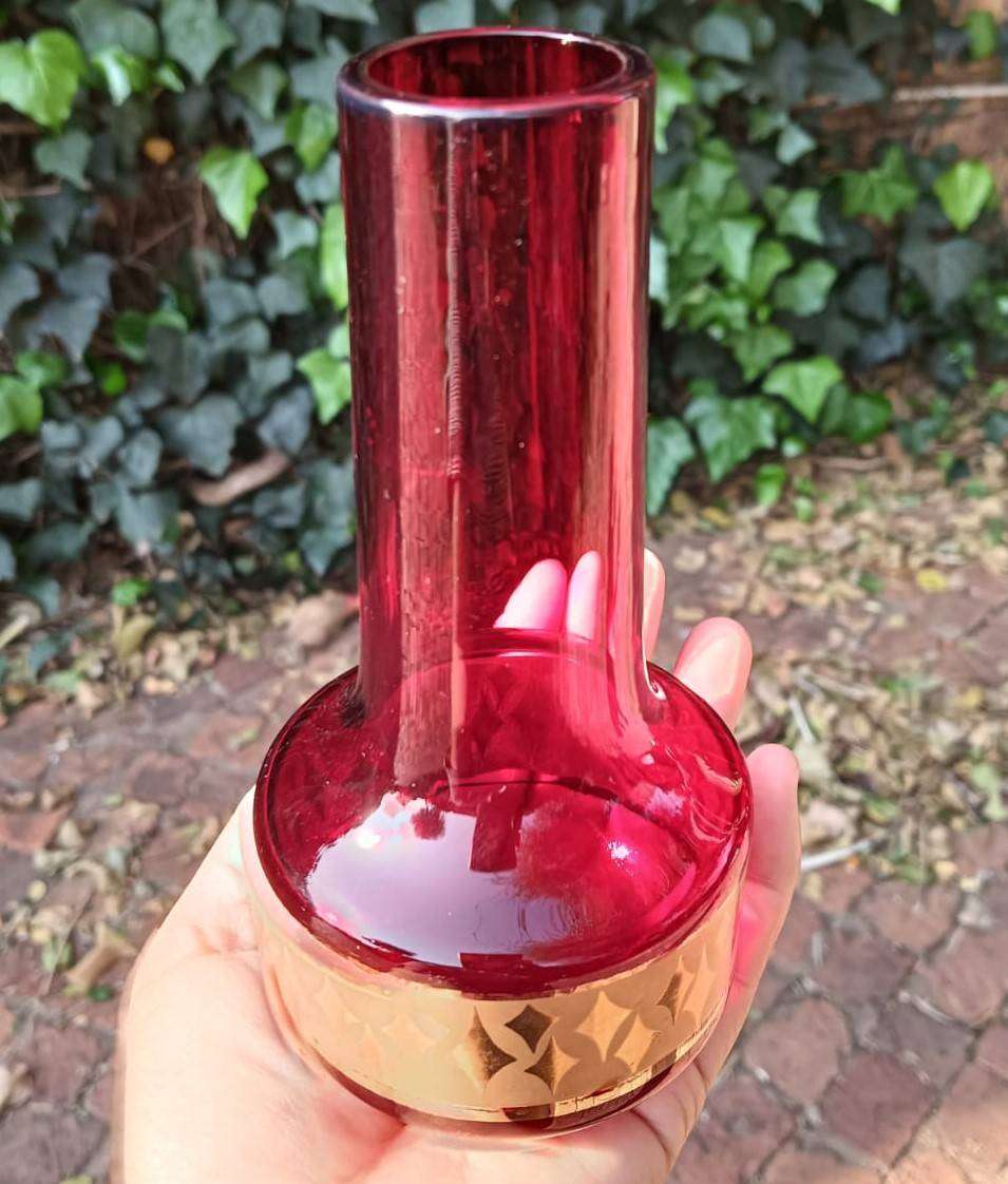 Red Gold Czech Bohemian Vase with Geometrical Diamond (Design 1967 by Jan Gabrhel) Mould-Blown