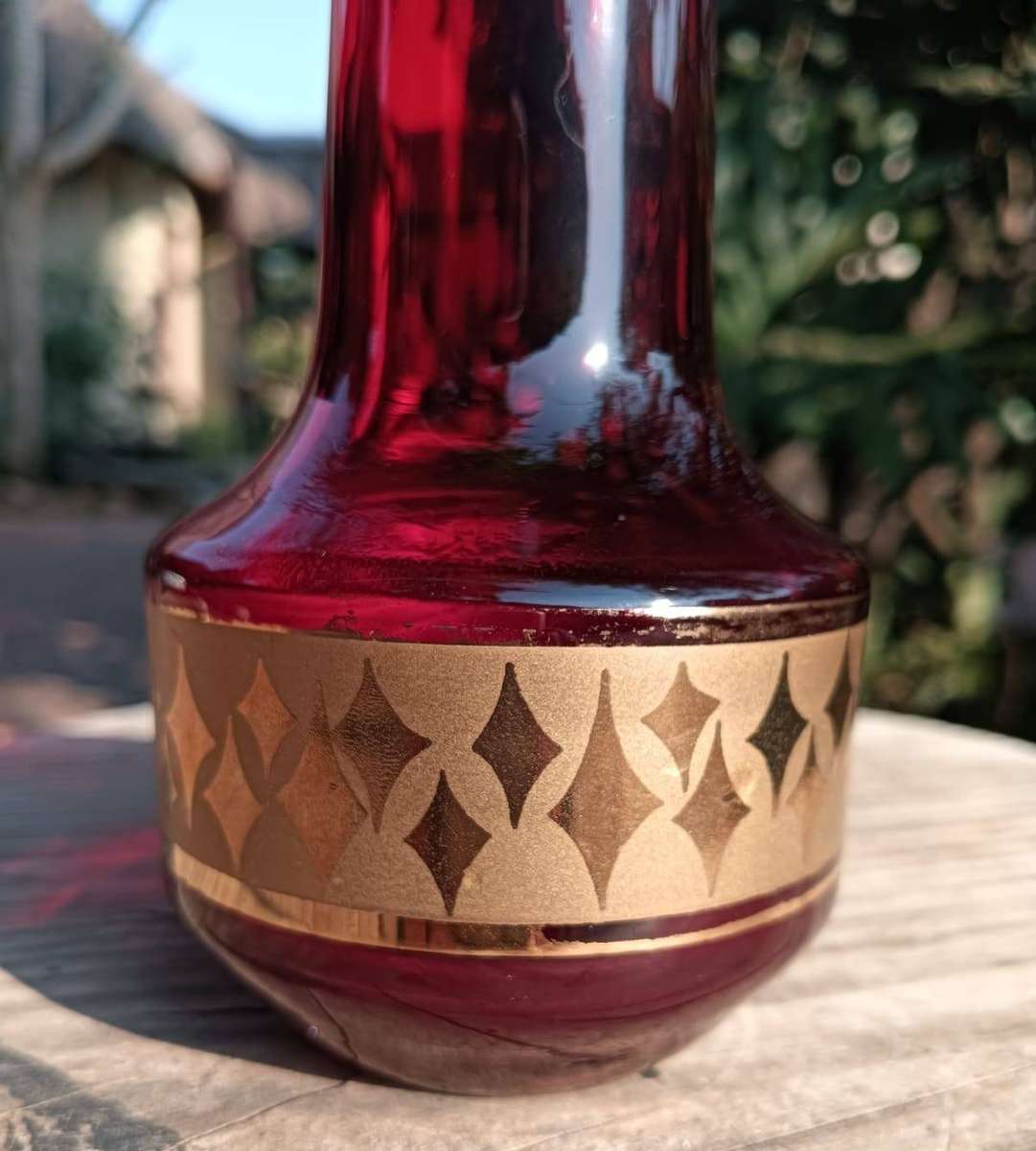 Red Gold Czech Bohemian Vase with Geometrical Diamond (Design 1967 by Jan Gabrhel) Mould-Blown