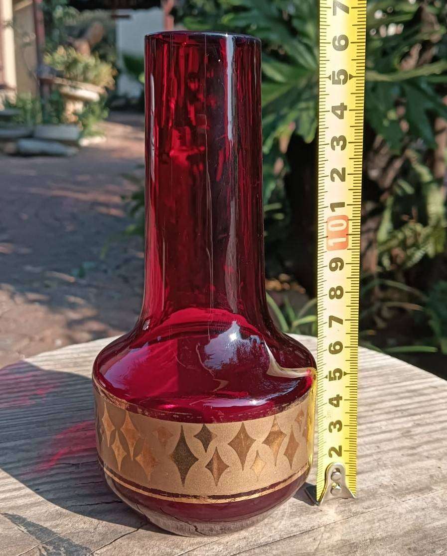 Red Gold Czech Bohemian Vase with Geometrical Diamond (Design 1967 by Jan Gabrhel) Mould-Blown