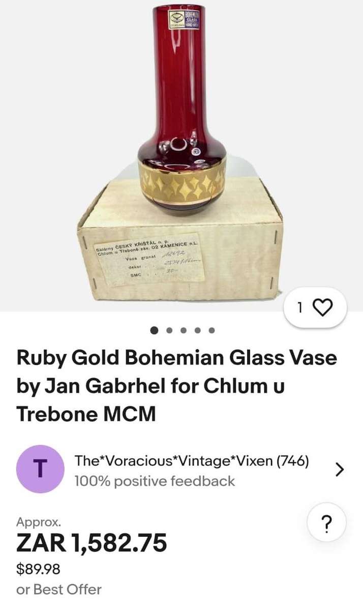 Red Gold Czech Bohemian Vase with Geometrical Diamond (Design 1967 by Jan Gabrhel) Mould-Blown