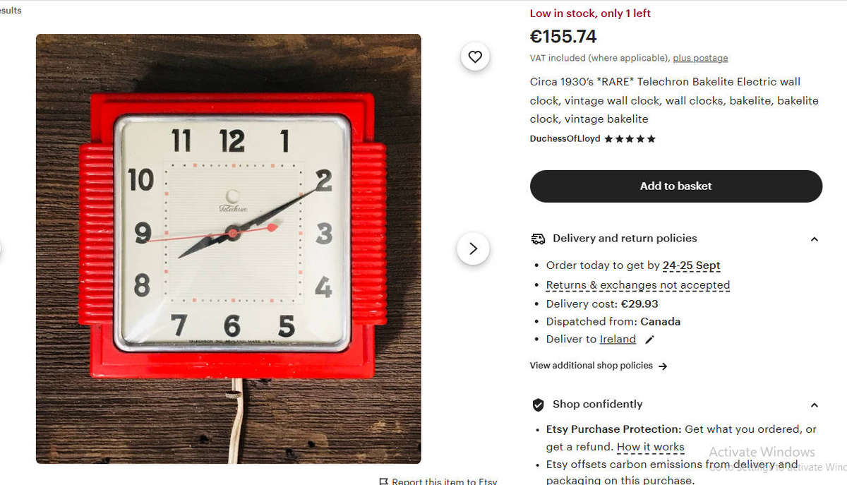 Vintage 1950s Telechron General Electric Retro Red Bakelite Kitchen Wall Clock Runs Great Looks Cool