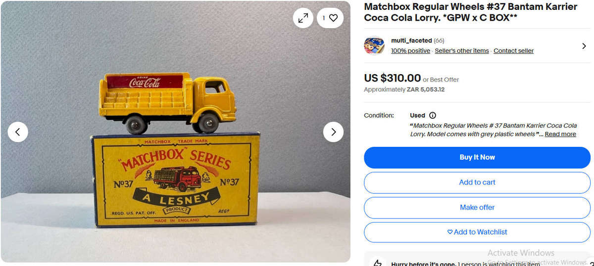 RARE Coca Cola 2 Ton Bantam Karrier Lesney Matchbox 1959 Miniature No 37-A Early Uneven Load Version