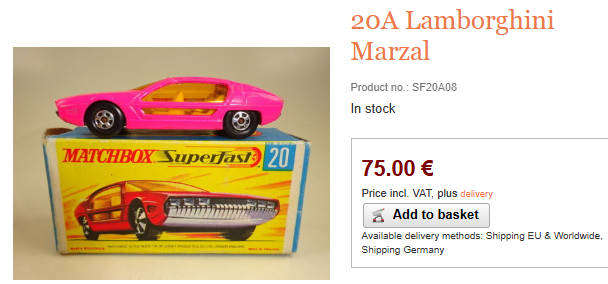 Lesney 1970s No 20 Salmon Pink Superfast Lamborghini Marzal with Gull-Wing Doors Scale 1:64