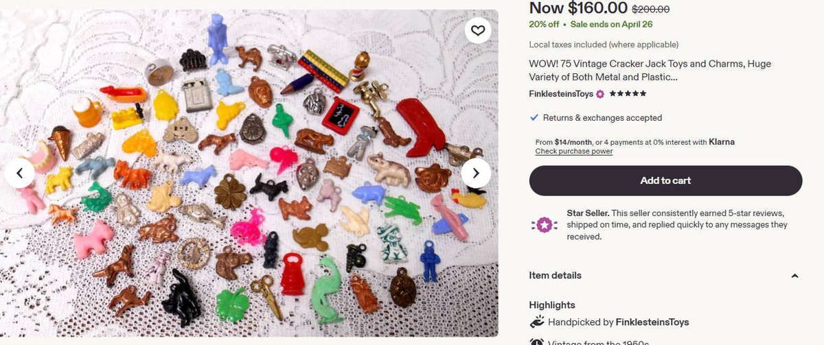 Batch of over 130 Vintage 1950s-1980s Plastic Lucky Packet / Cracker Jack Charms with Loops
