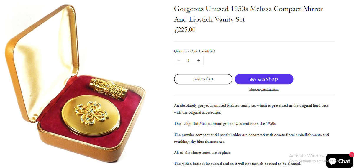 Melissa of London 1950s Powder Compact and Lipstick Holder Vanity Set