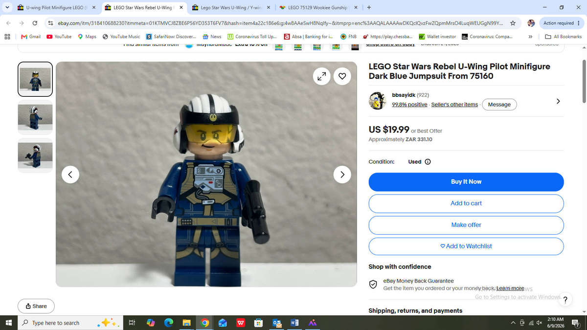 Lego Star Wars Wookiee Warrior and Rebel U-Wing Pilot and Firefighter Minifigures