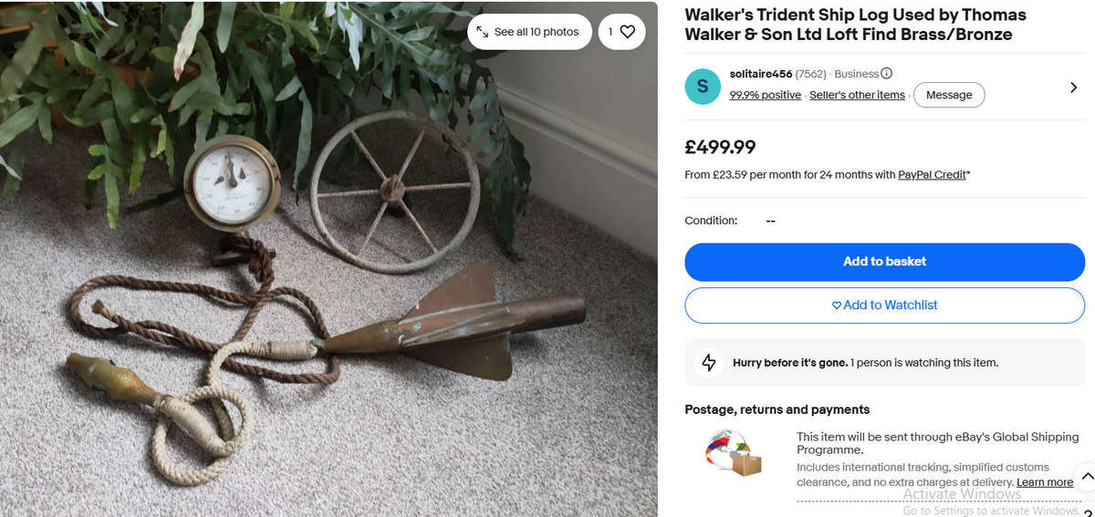 Rare Nautical Antique Thomas Walker Cherub Ship Speed Log Brass Bullet Shaped Rotator (C 1880-1930)