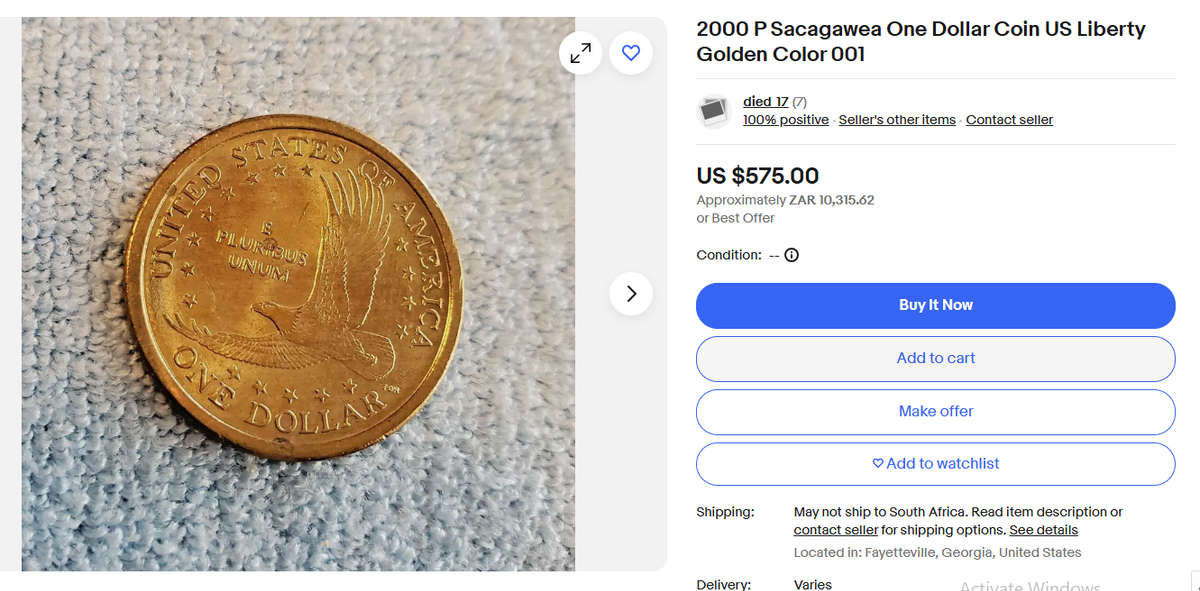 A RARE 2000-P SACAGAWEA GOLDEN DOLLAR $1 COIN