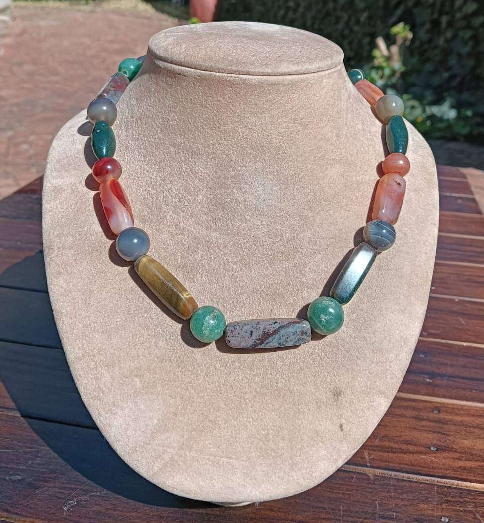 Semi Precious Gemstone Beggars Bead Necklace - 21cm Long