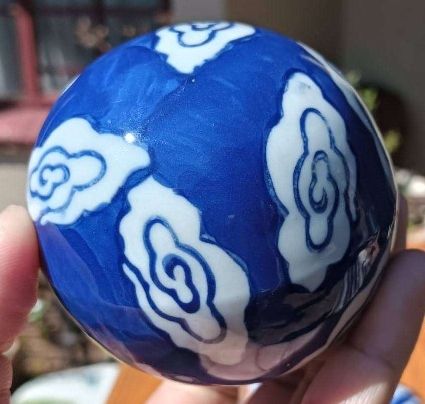 Set of Seven (7) Chinese Blue and White Ceramic Balls Hand Crafted 7cm Spheres