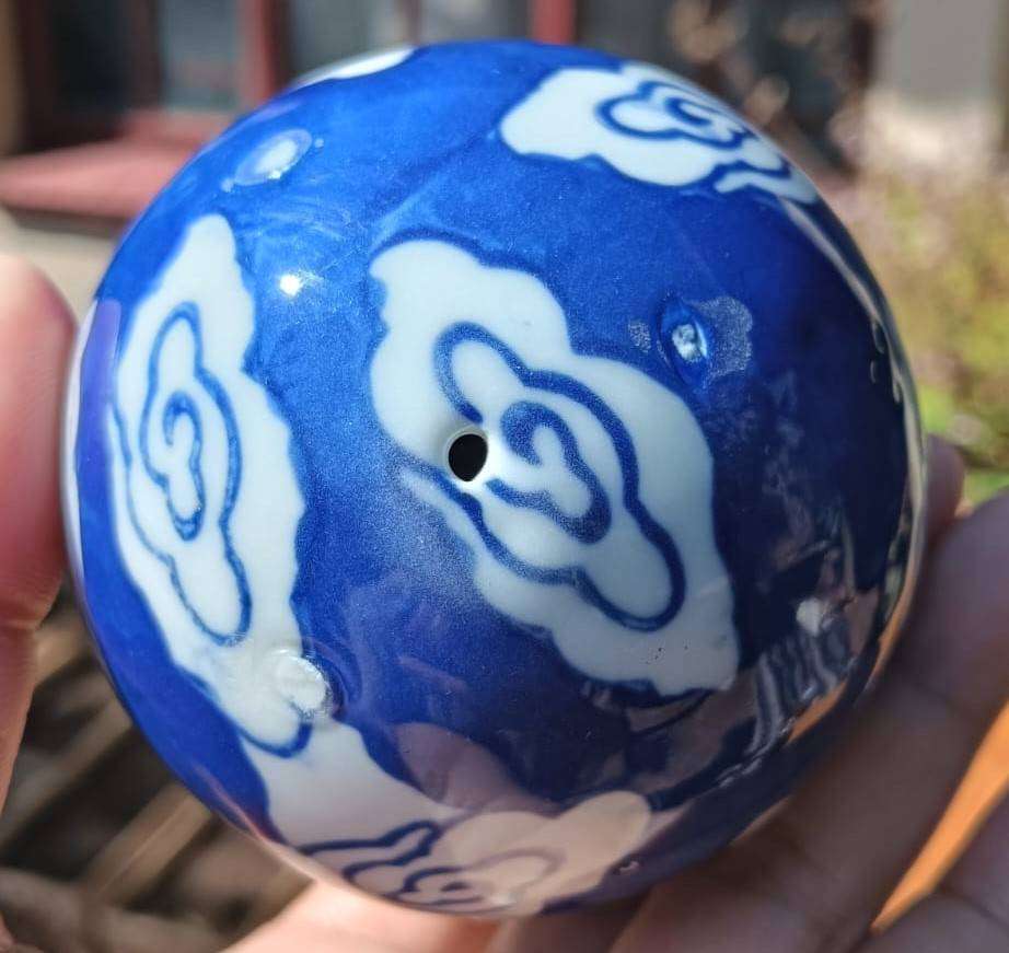 Set of Seven (7) Chinese Blue and White Ceramic Balls Hand Crafted 7cm Spheres