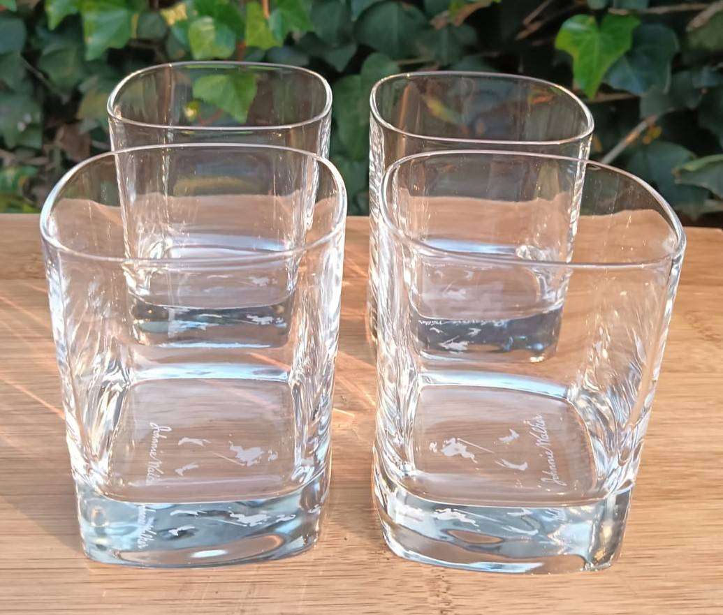 Set of 4 Johnnie Walker Square Whiskey Glasses Heavy Bottomed