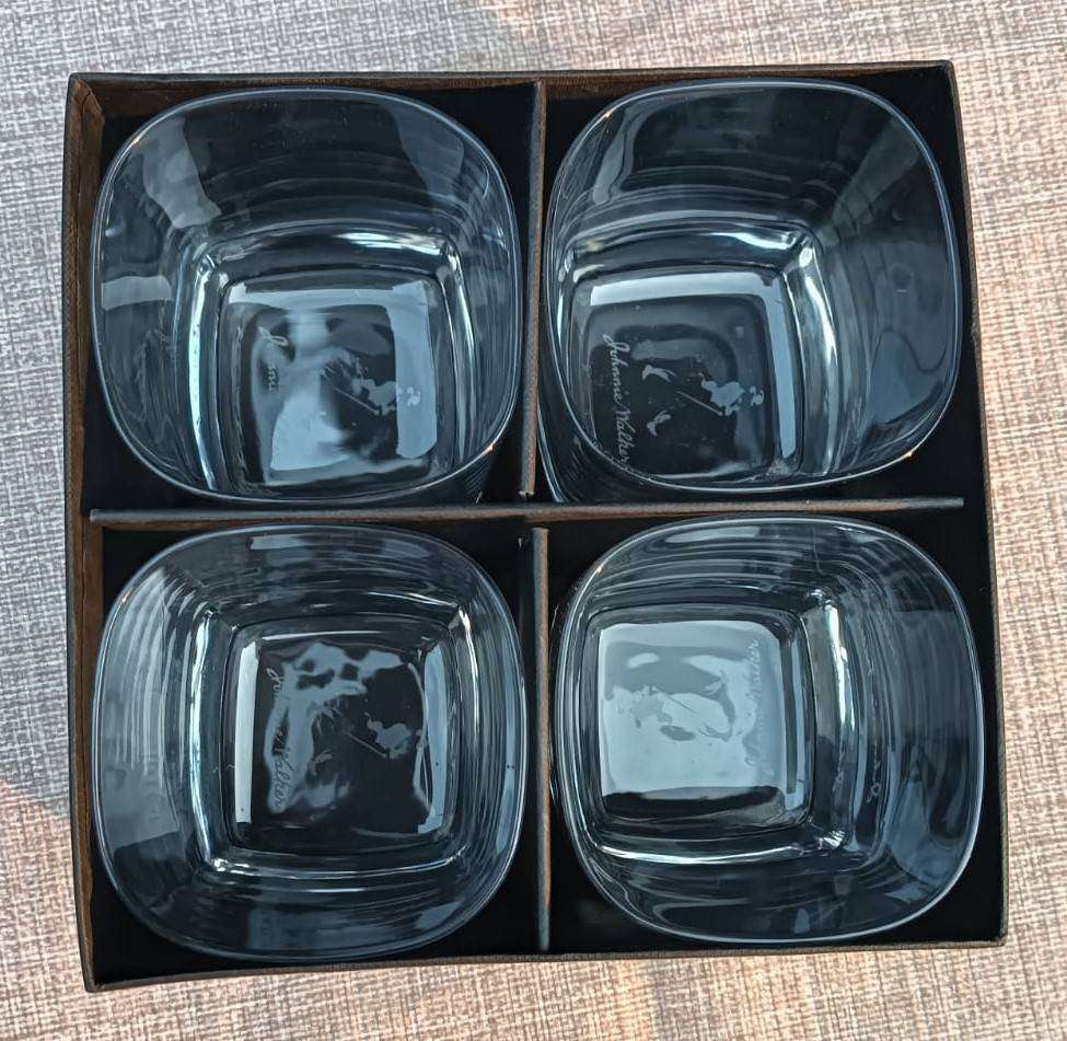 Set of 4 Johnnie Walker Square Whiskey Glasses Heavy Bottomed