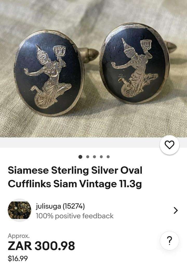 Pair of Siamese Sterling Silver Black Nielo Cufflinks 7.06g