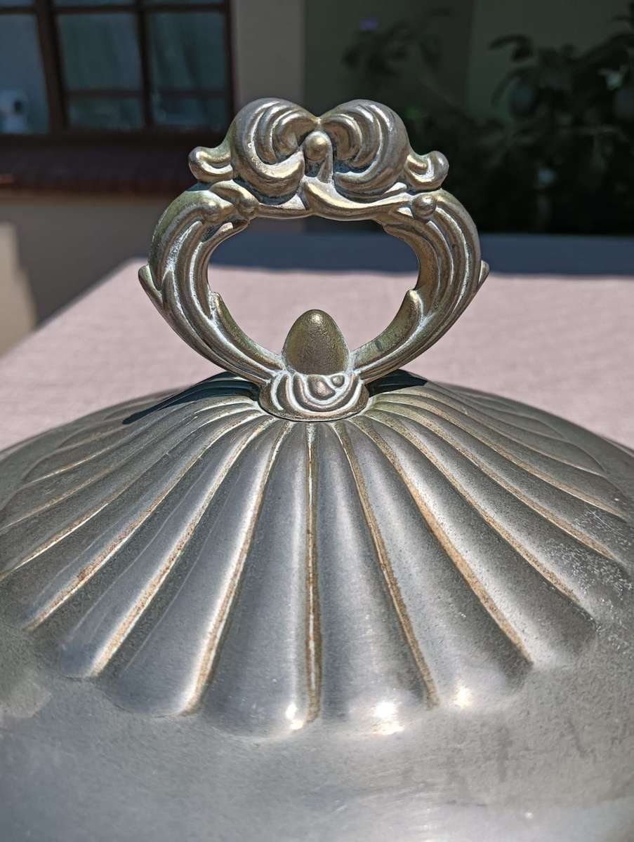 Silver Metal Lidded Casserole Dish in Good Condition
