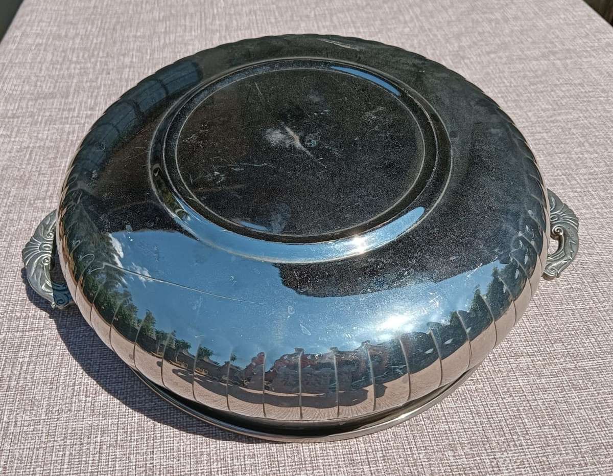 Silver Metal Lidded Casserole Dish in Good Condition