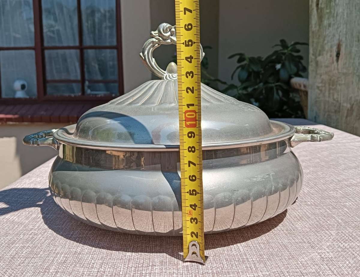 Silver Metal Lidded Casserole Dish in Good Condition