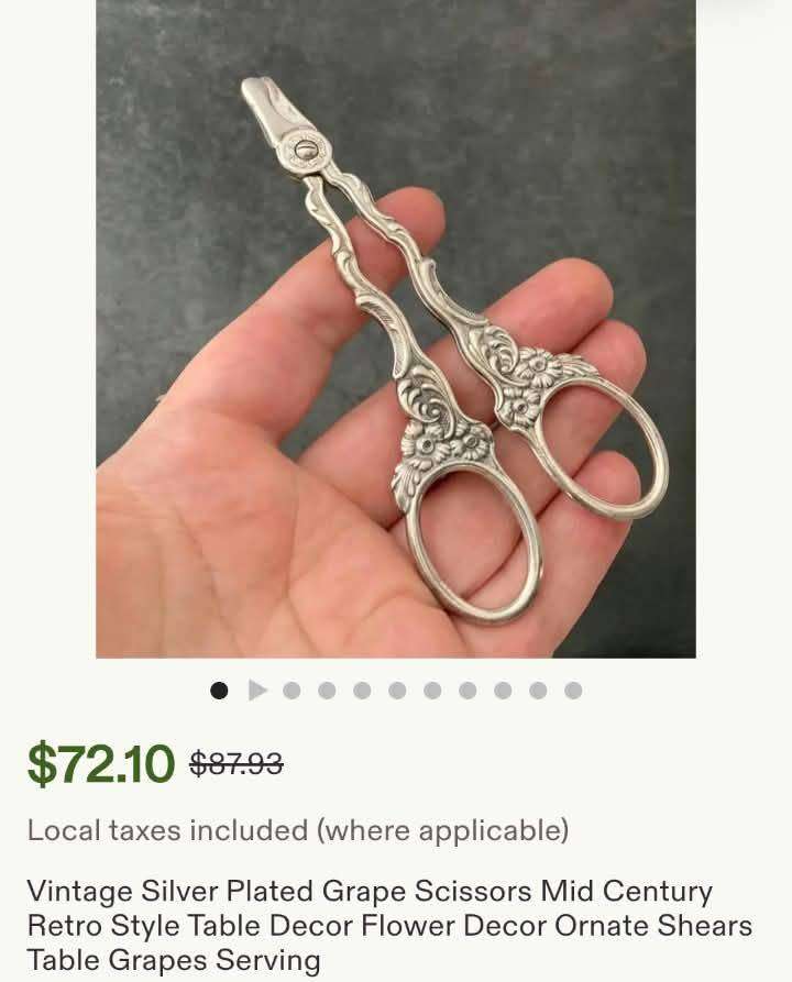 Vintage Swedish Grape Scissors with High Grade Silverplated Mark