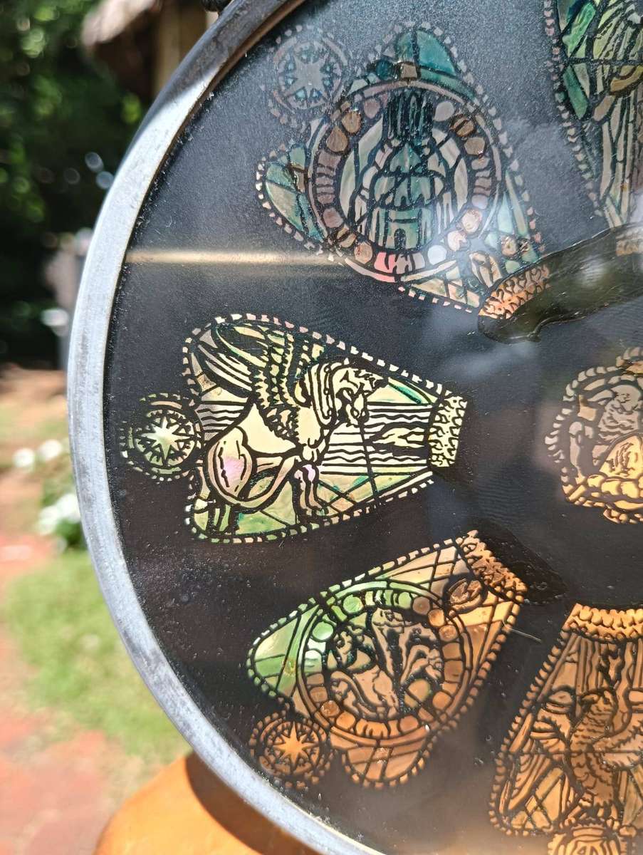 Stained Glass Suncatcher with Angels, Parrots and Flying Lions 15cm Diameter