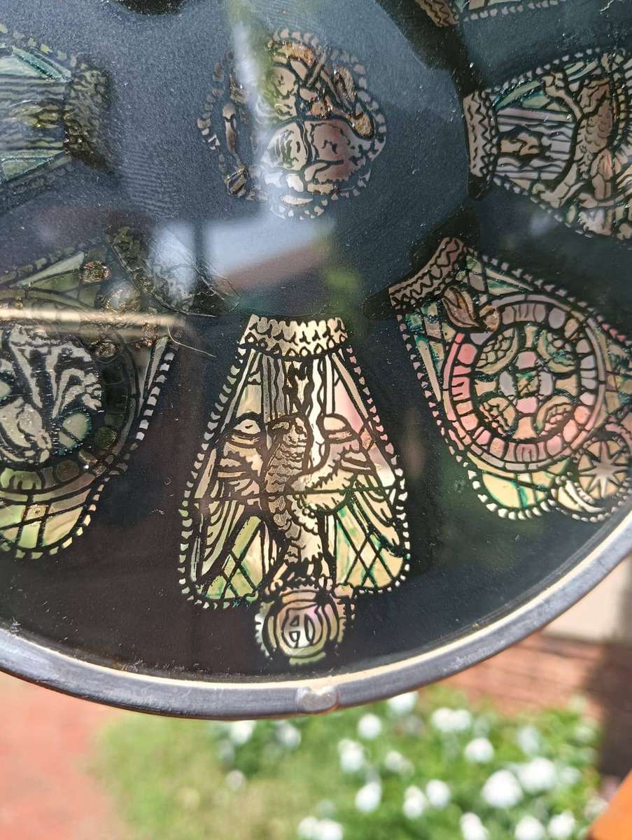 Stained Glass Suncatcher with Angels, Parrots and Flying Lions 15cm Diameter