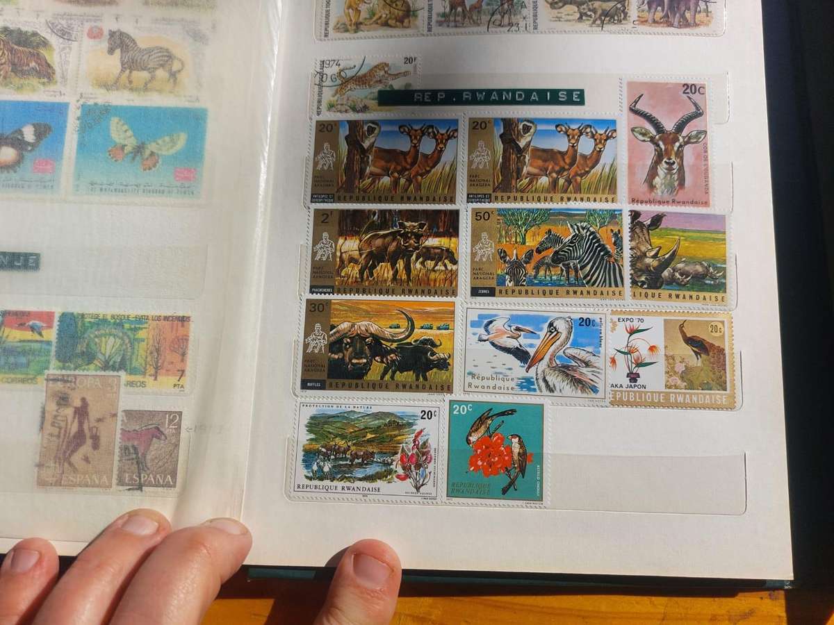 Stamp Album with Green Binding - Vintage 1970s  2nd of 3 Stamp Albums on Auction