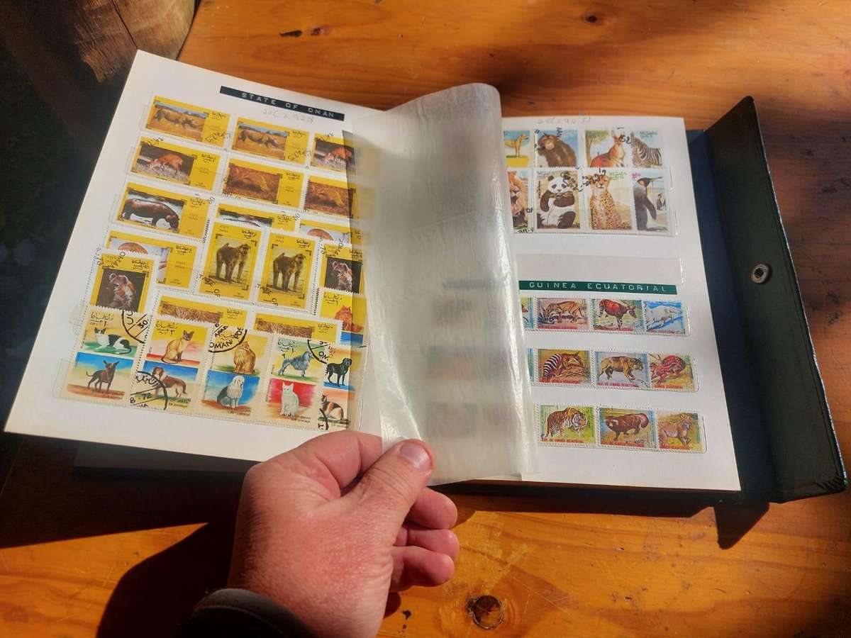 Stamp Album with Green Binding - Vintage 1970s  2nd of 3 Stamp Albums on Auction