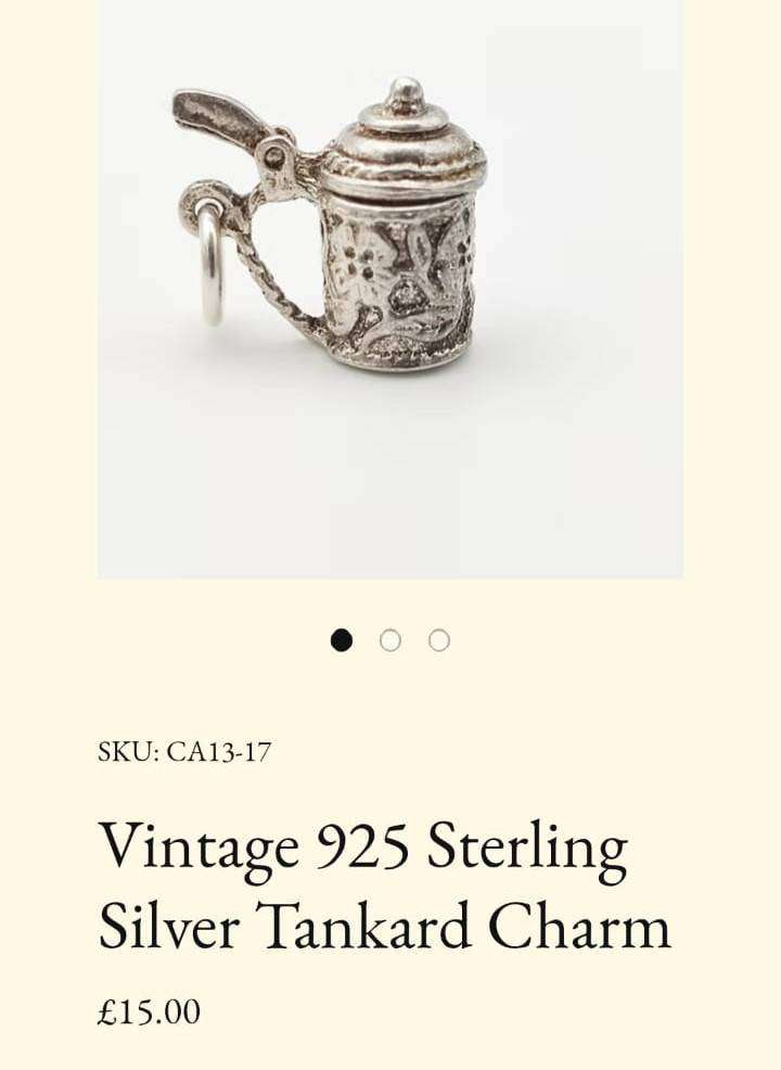 Sterling Silver Tankard Charm with Opening Lid Weight 2.14g