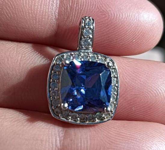 CL (Common Lines) Sterling Silver and Blue and White Rhinestone Pendant 4.2g