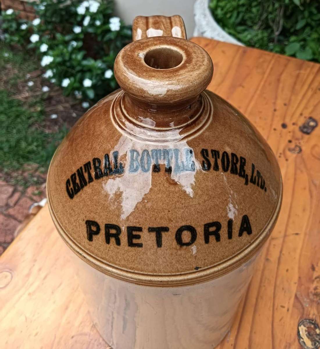 Old "Central Bottle Store Pretoria" Stoneware Shoulder Jug with Handle 1.5 Gallons 33cm High