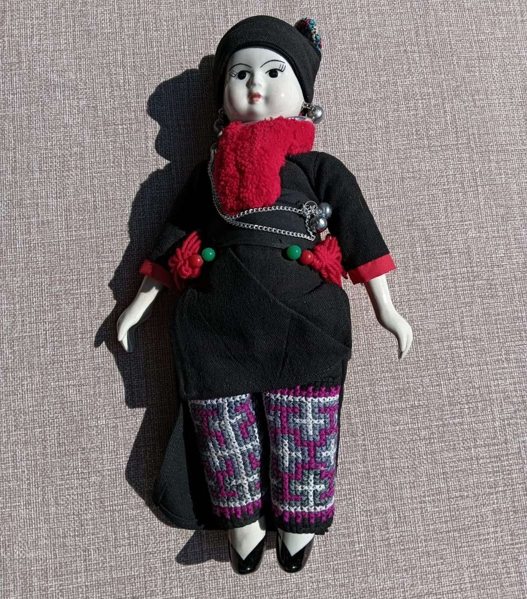 Thai Ethnic Porcelain Doll with Needlework Pants