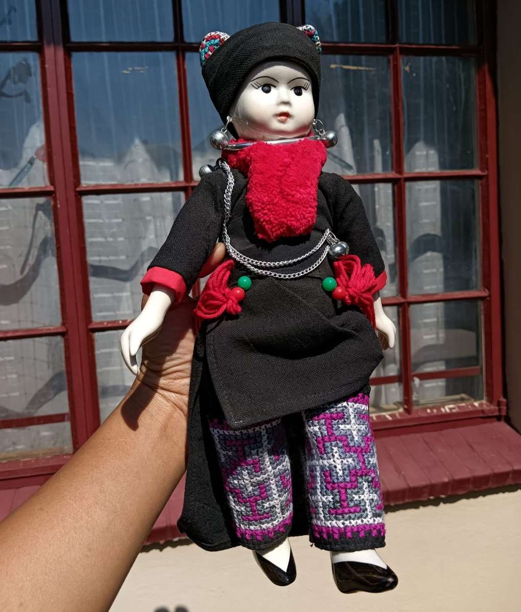 Thai Ethnic Porcelain Doll with Needlework Pants