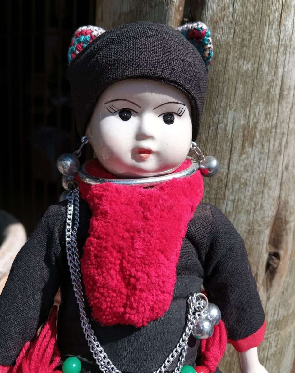 Thai Ethnic Porcelain Doll with Needlework Pants