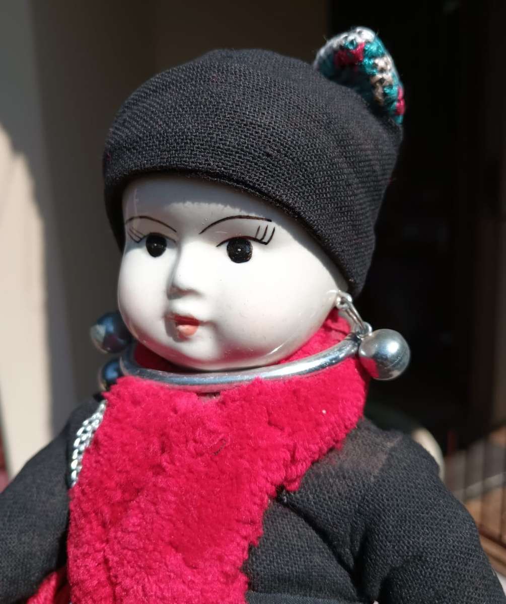 Thai Ethnic Porcelain Doll with Needlework Pants