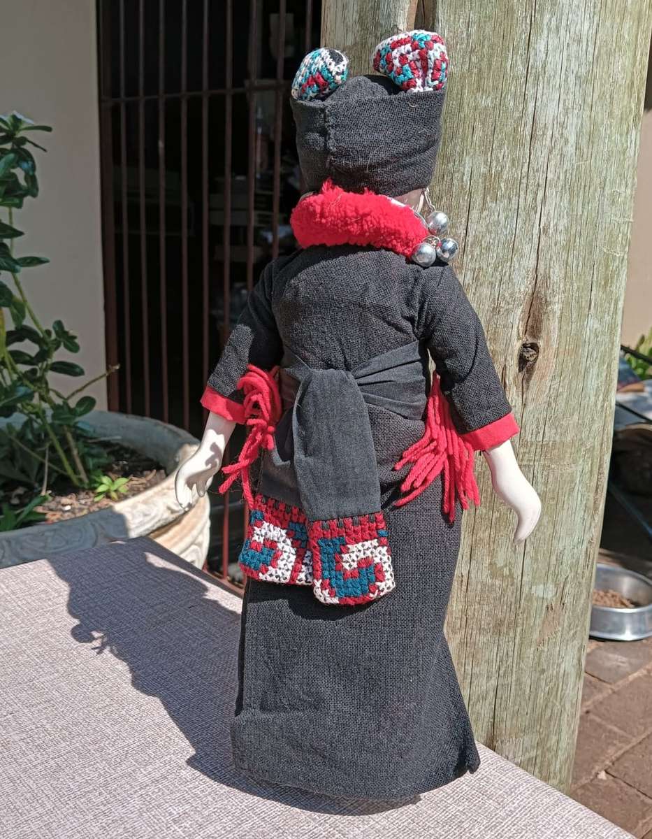 Thai Ethnic Porcelain Doll with Needlework Pants