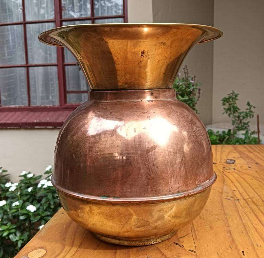 Vintage Copper and Brass Union Pacific Railroad Embossed Spittoon  Weighted Disc on Inside