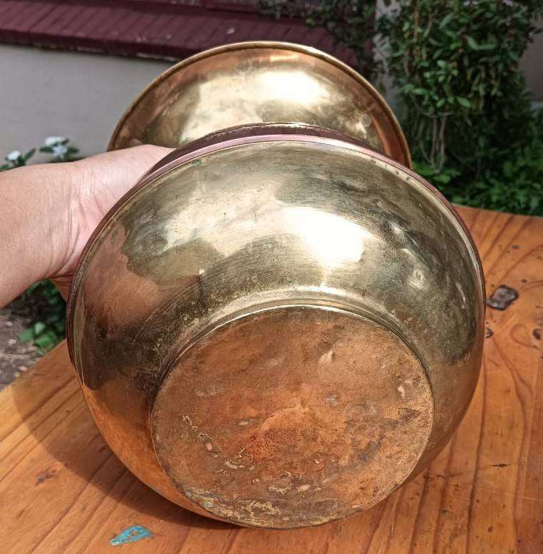 Vintage Copper and Brass Union Pacific Railroad Embossed Spittoon  Weighted Disc on Inside