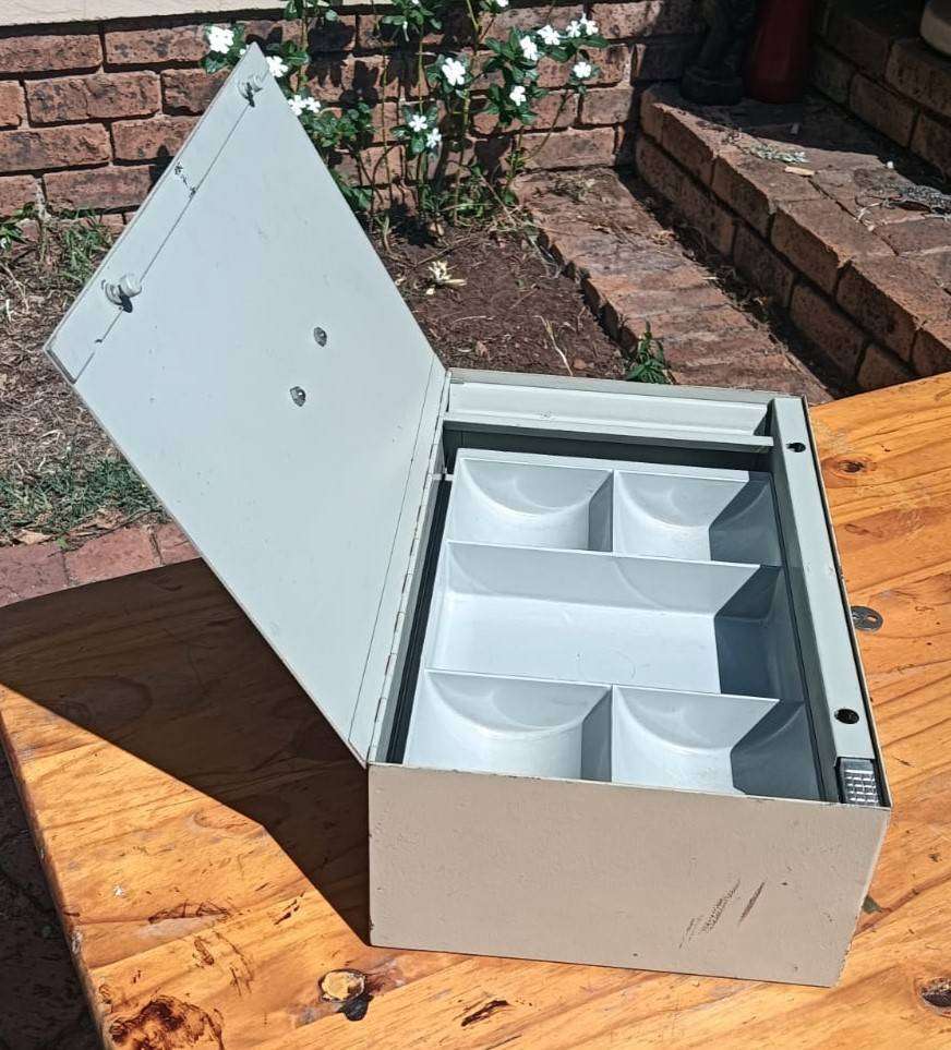 Vintage 1960s Portable Metal Money Box with Drawers (one half hidden) and Key Heavy 4.8kg