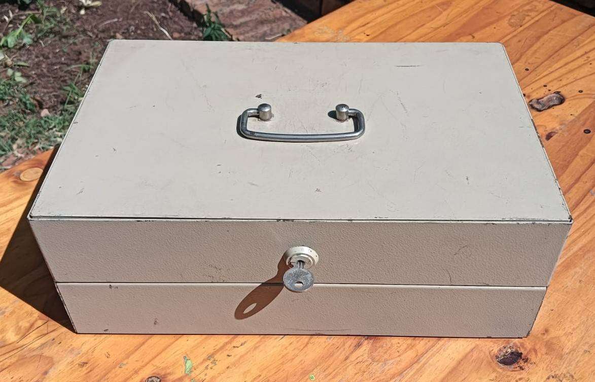 Vintage 1960s Portable Metal Money Box with Drawers (one half hidden) and Key Heavy 4.8kg