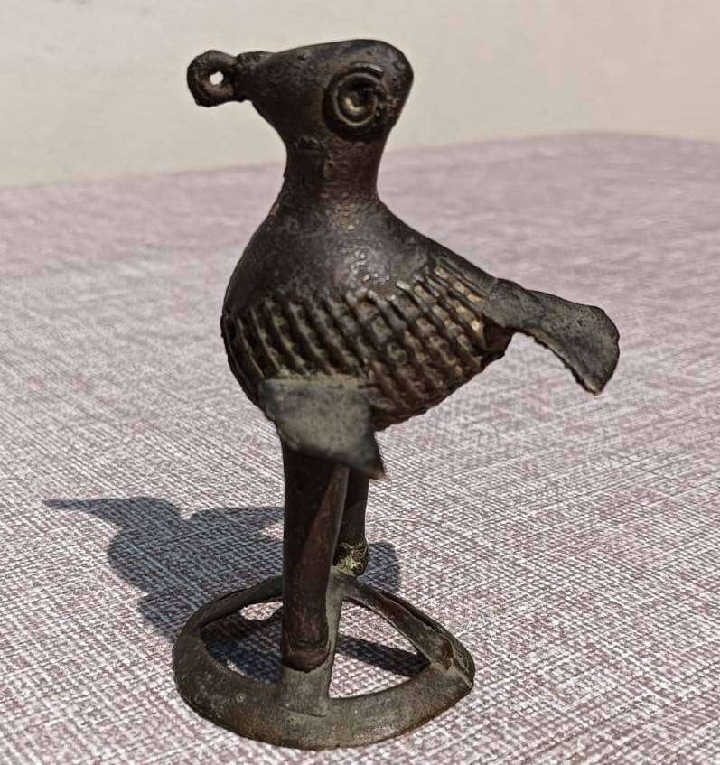 Antique Bronze Dhokra Kondh Tribal (West Bengal) Peacock Totem Statue Small 9cm High