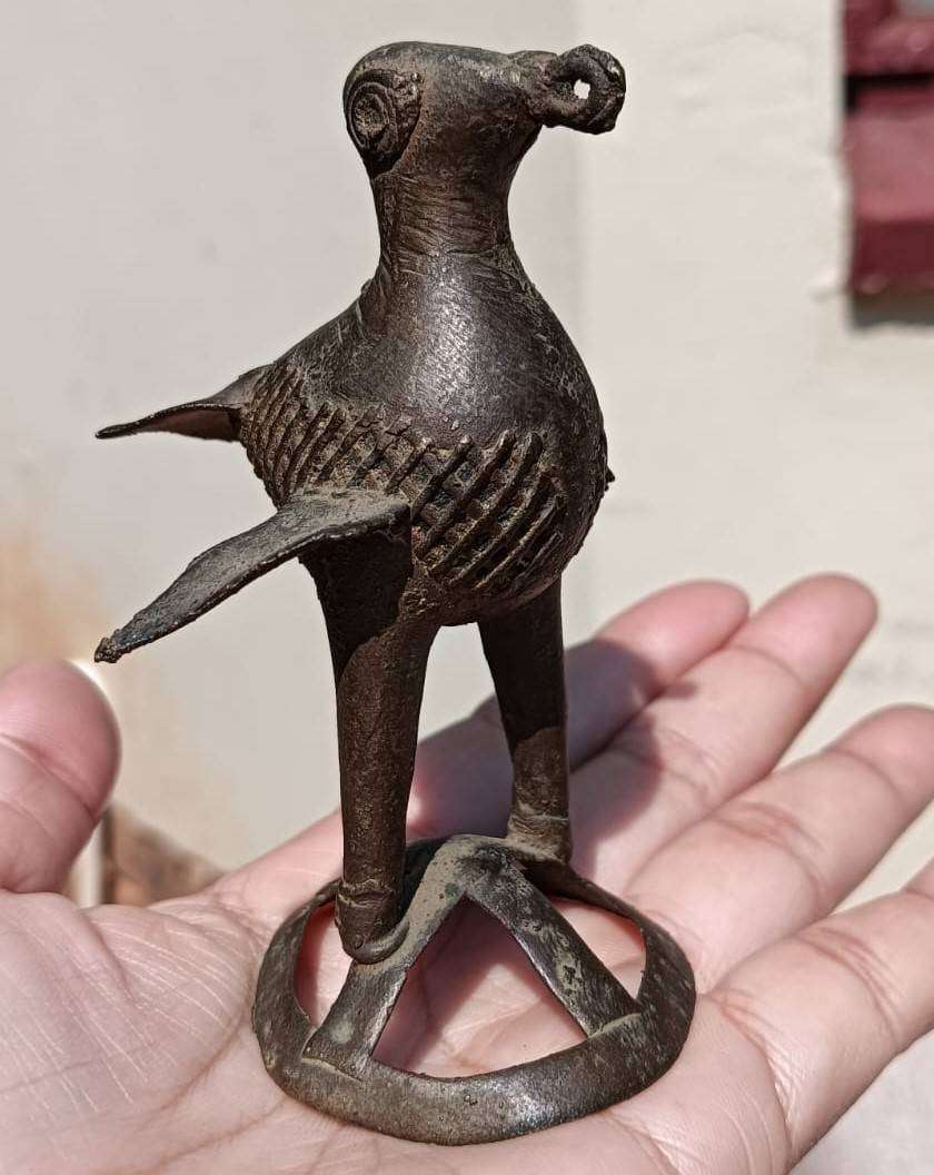 Antique Bronze Dhokra Kondh Tribal (West Bengal) Peacock Totem Statue Small 9cm High