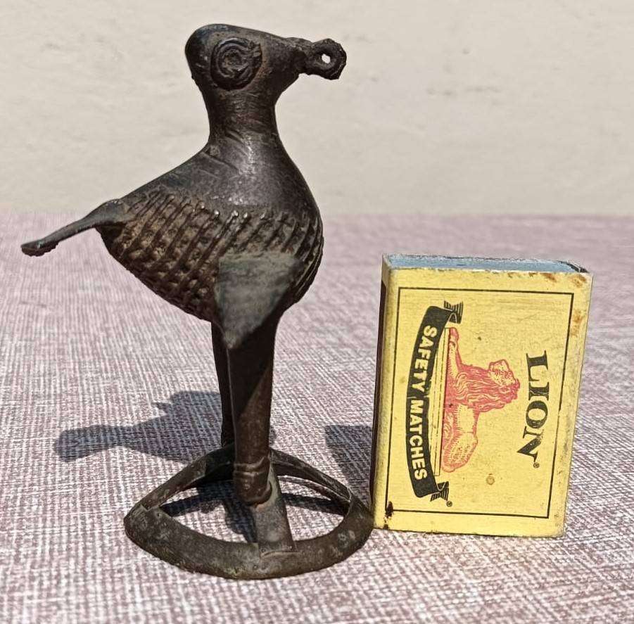 Antique Bronze Dhokra Kondh Tribal (West Bengal) Peacock Totem Statue Small 9cm High