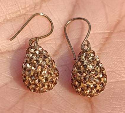Vintage 375 (9ct) Gold and Rhinestone Fruit Pear Shaped French Hook Earrings Total Weight 1.67g