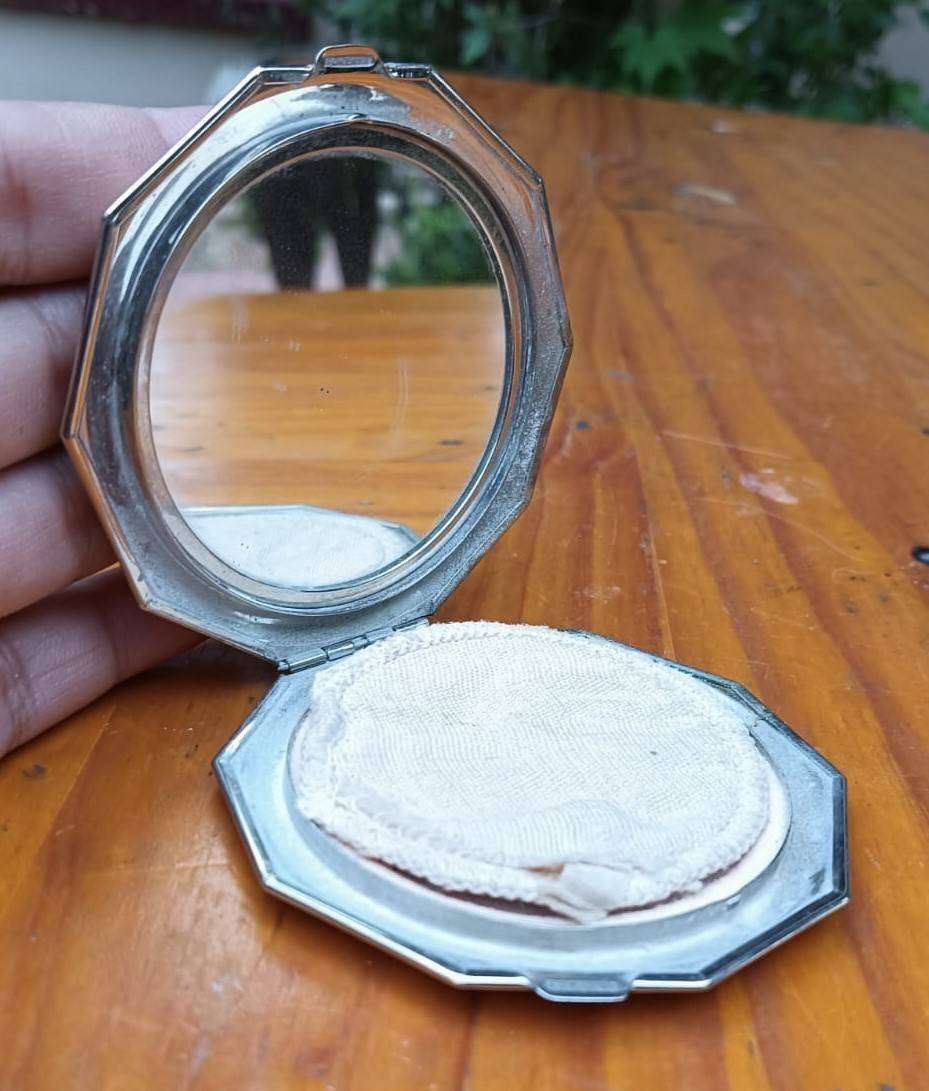 Vintage 1940s Rowenta Germany Foreign Petit Point Embroidered and Enamel Powder Compact